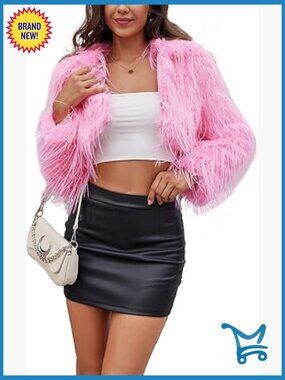 Faux Fur Cropped Jacket Fluffy Open Front Long Sleeve Fashion Shaggy Short Coat
